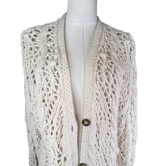 ZARA Small Cream Open Knit Cardigan Sweater Button Front Lightweight Layer - Picture 7 of 13